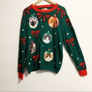 Ugly Christmas sweater with cat ornaments